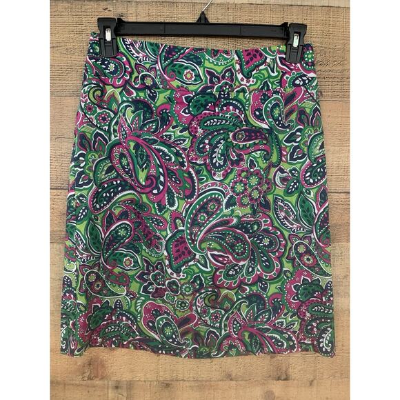 Talbot's Sz 8P Work Pencil Skirt Paisley Floral Green Career Casual Cotton - Picture 1 of 7